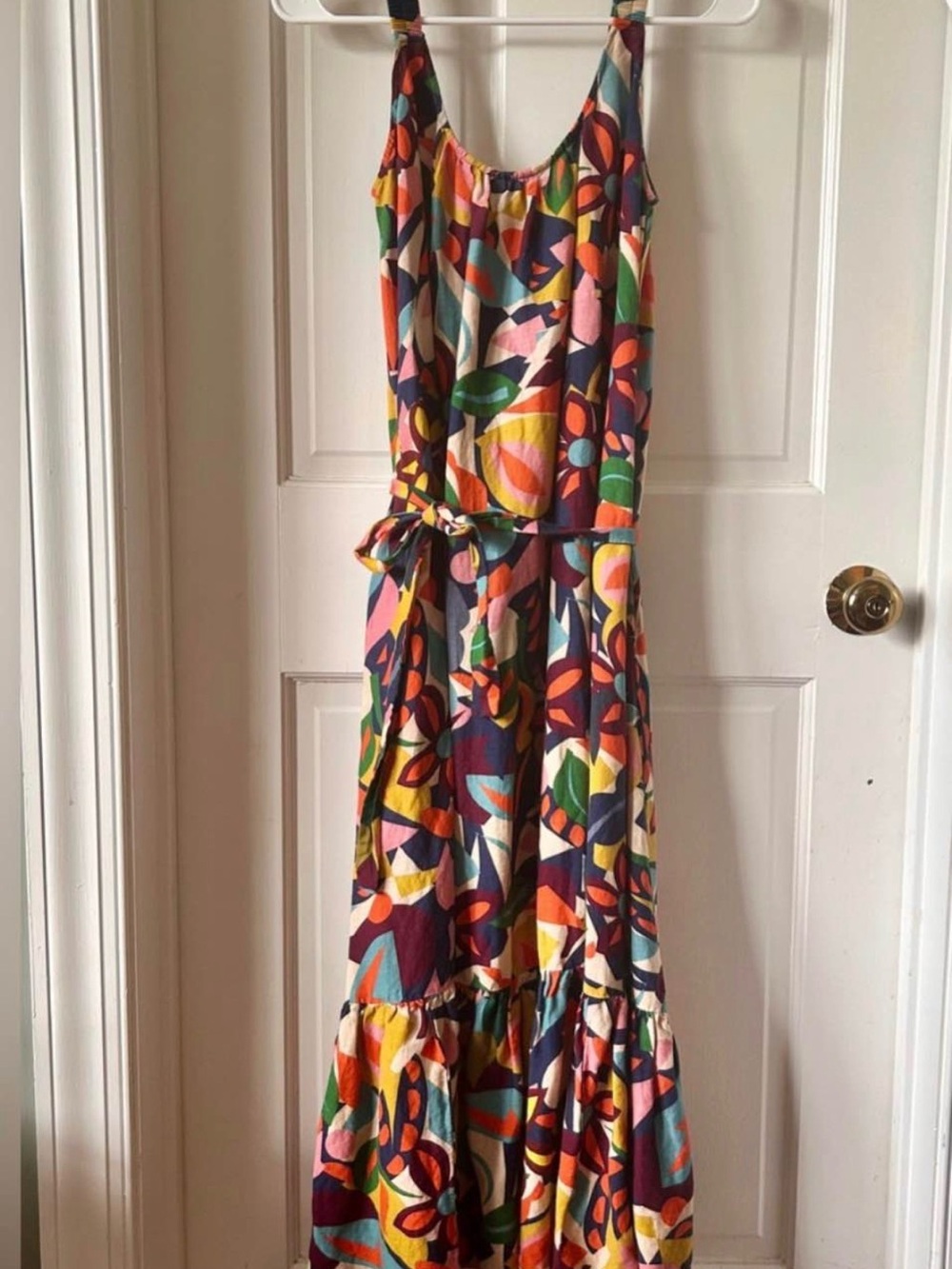 Vibrant Multicolor Printed Maxi Dress with Tie Waist